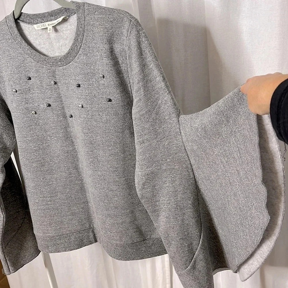 RACHEL ROY Cotton Sweatshirt Pearl Details Ruffled Wide Arms, Size M - Picture 3 of 7